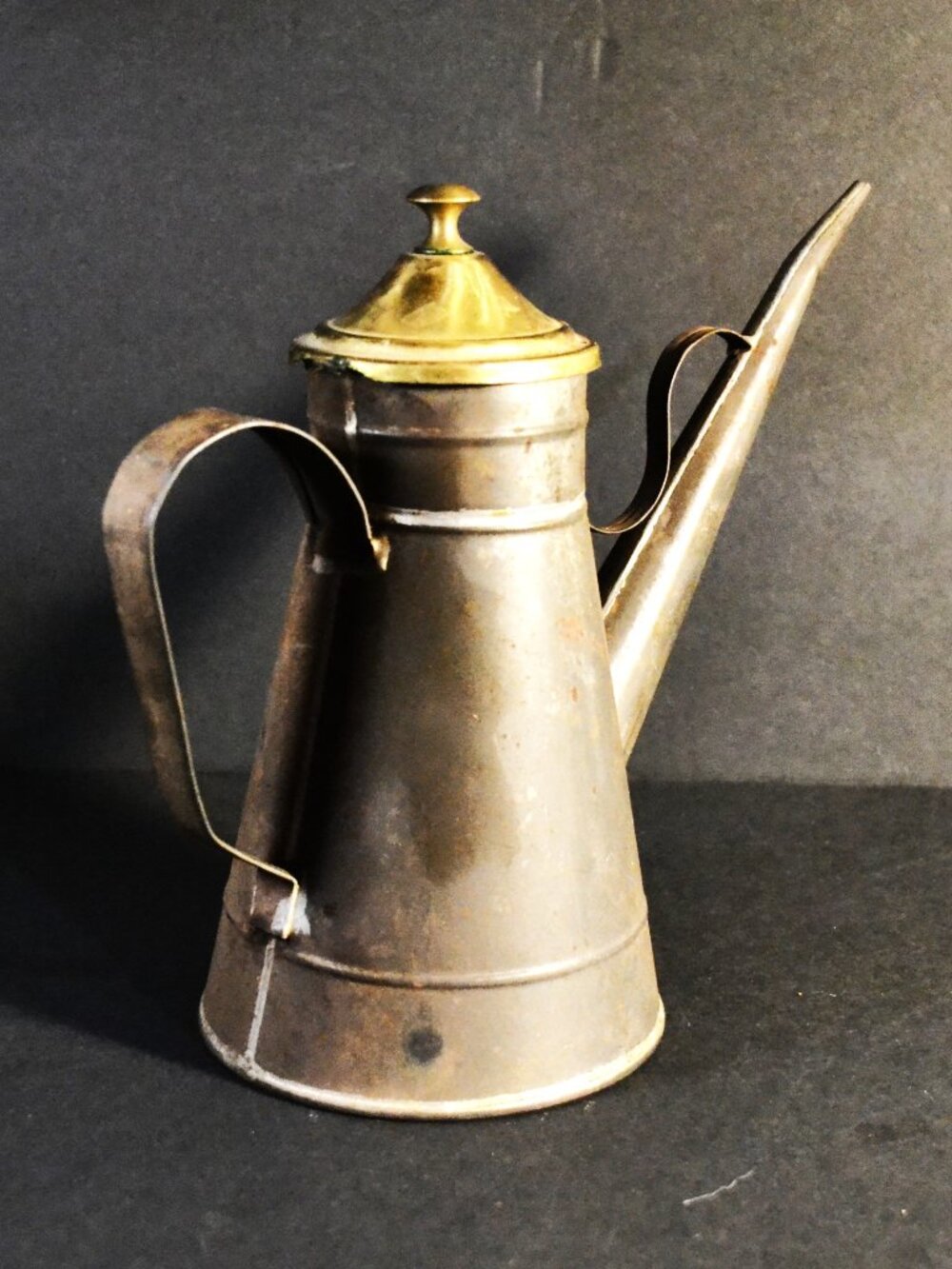 Vintage Kalien Metal Oil Can Brass Top Farmhouse Kitchen Decor Italy